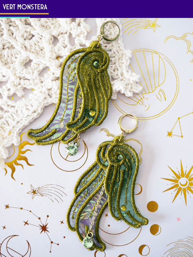 Pampulilu (Boucles d'oreille en dentelle brodée machine)
