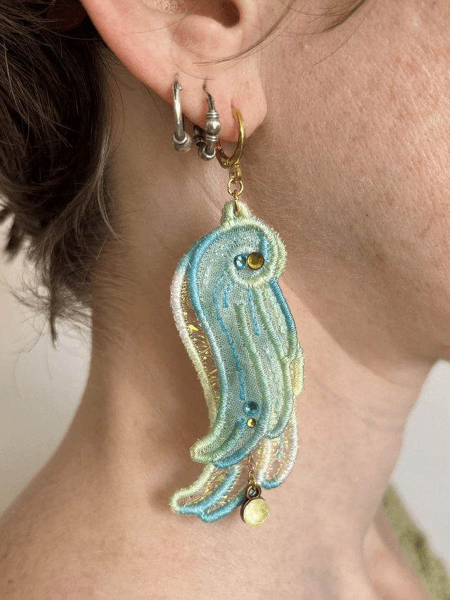 Pampulilu (Boucles d'oreille en dentelle brodée machine)
