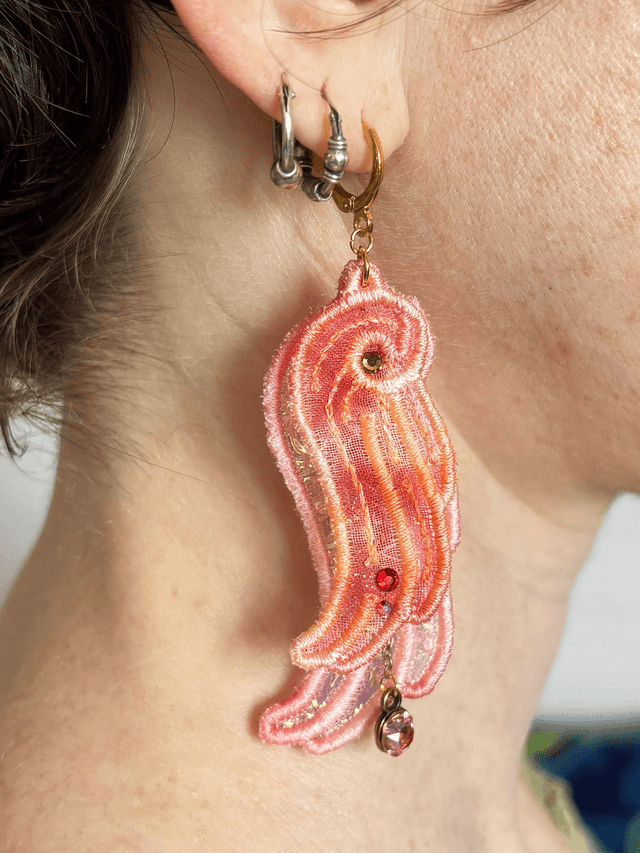 Pampulilu (Boucles d'oreille en dentelle brodée machine)